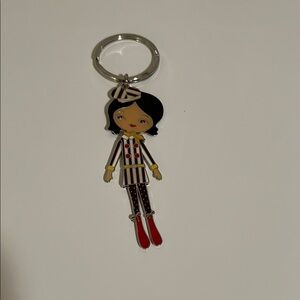 Henri Bendel rare find keychain. Chic girl Striped Keychain with Red Boots. New!